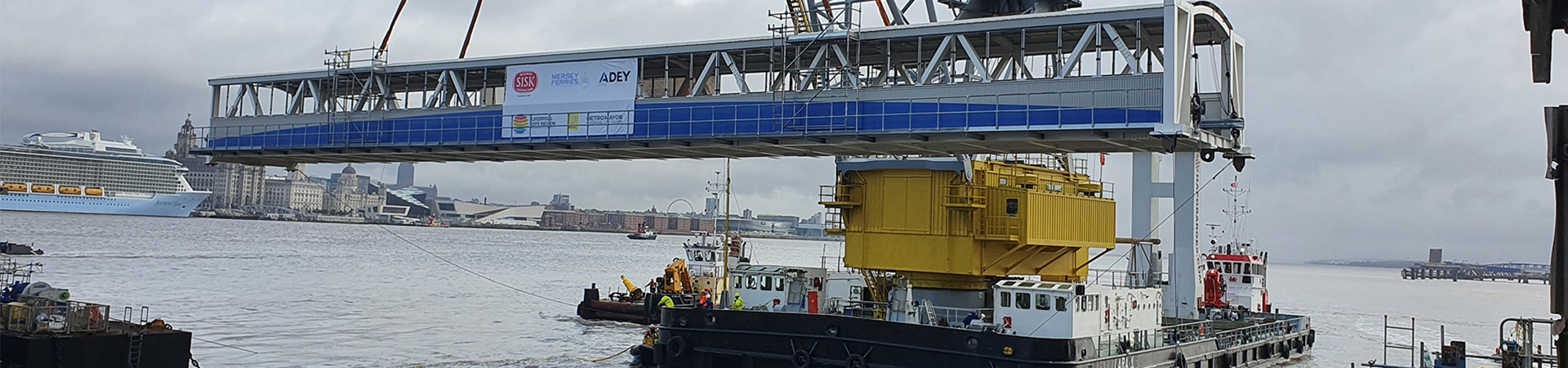 Bridge being moved on a tug boat